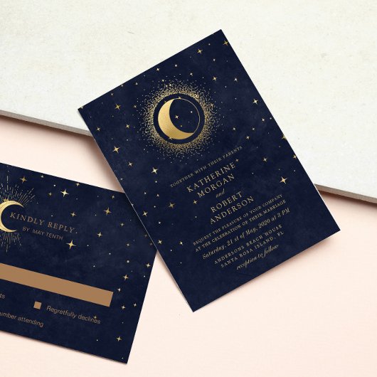 hemelse blauwe sterren maan bruiloft kaart