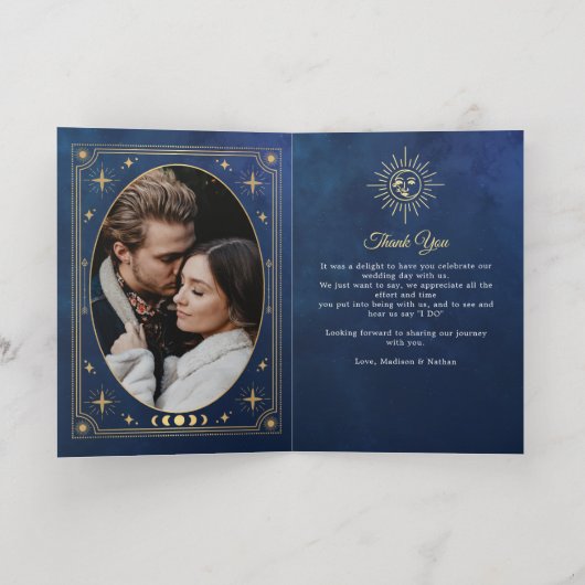 Hemelse Blauwe Tarot Trouwfoto Dank u Folie Wenskaart (Binnenlaag)