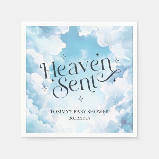 Hemelse Blauwe Wolken Aangepaste Naam Baby Shower Servet (Voorkant)