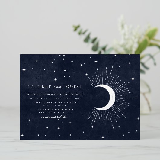 hemelse blauwe zilveren sterren Weddenschap Folie Uitnodiging (Staand Voorkant)