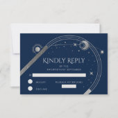 Hemelse Blauwe Zilveren Zon Maan Sterren Huwelijk RSVP Kaartje (Voorkant)