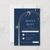 Hemelse Blauwe Zilveren Zon Maan Sterren Huwelijk RSVP Kaartje (Voorkant)