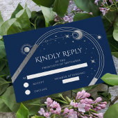 Hemelse Blauwe Zilveren Zon Maan Sterren Huwelijk RSVP Kaartje