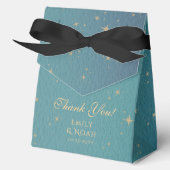 Hemelse Blauwgroen Gouden Zon Maan Sterren Wedding Bedankdoosjes (Voorkant)