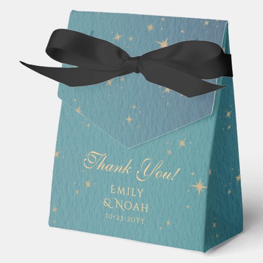 Hemelse Blauwgroen Gouden Zon Maan Sterren Wedding Bedankdoosjes (Voorkant)