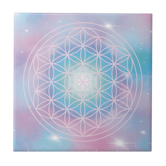 Hemelse Bloei - Heilige Geometrie Bloem des Levens Tegeltje (Voorkant)