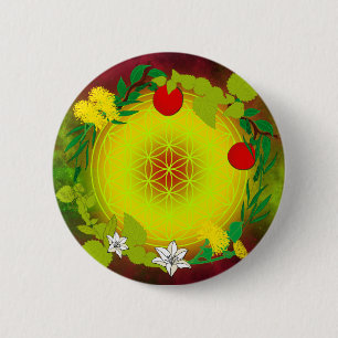 Hemelse Bloei - Heilige Geometrie Ronde Button 5,7 Cm