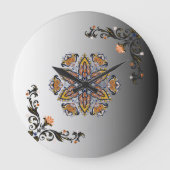 Hemelse Bloei Zwarte Gouden Mandala Grote Klok (Voorkant)