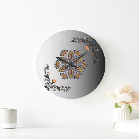 Hemelse Bloei Zwarte Gouden Mandala Grote Klok (Huis)