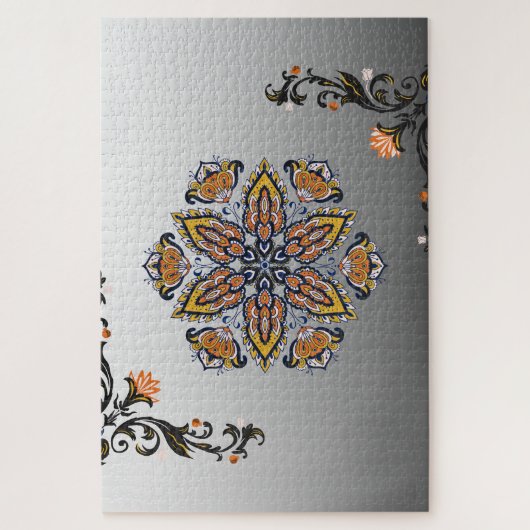 Hemelse Bloei – Zwarte & Witte Mandala Bloem Legpuzzel (Verticaal)