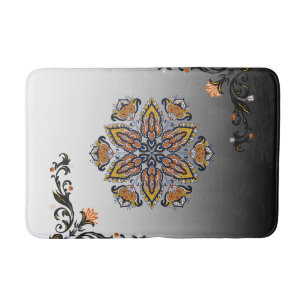 Hemelse Bloei – Zwarte & Witte Mandala Bloemendeco Badmat