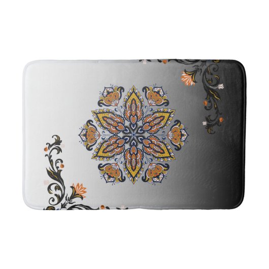 Hemelse Bloei – Zwarte & Witte Mandala Bloemendeco Badmat (Voorkant)