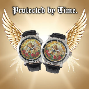 Hemelse Bloem Glas-in-Lood Engel Bloemstuk Muur Horloge