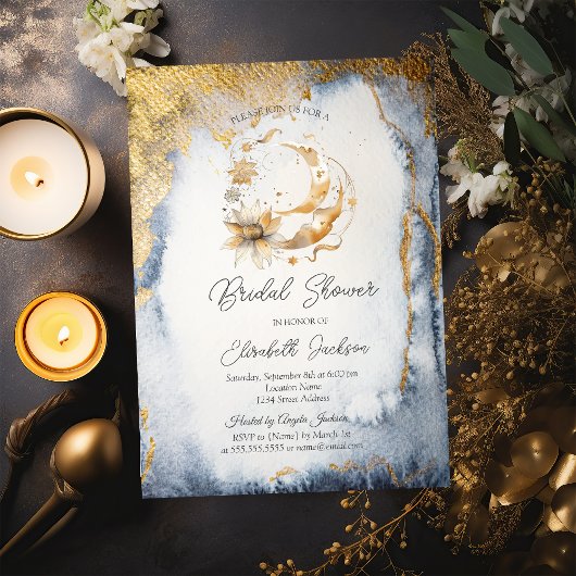 Hemelse Bloem Maan Gouden Bruidsdouche Kaart
