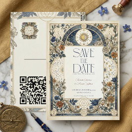 Hemelse Bloem Vintage Trouw QR Bewaar de Datum Briefkaart