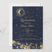 Hemelse Bloemen Blauw Goud Sterren Quinceanera Kaart (Voorkant)