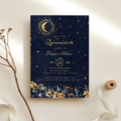 Hemelse Bloemen Blauw Goud Sterren Quinceanera Kaart