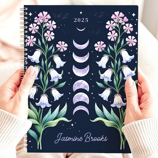 Hemelse Bloemen Maan Fase Aangepaste Naam Planner