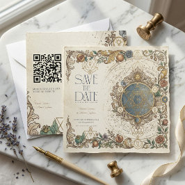 Hemelse Bloemige Vintage Trouw QR Save The Date Kaart