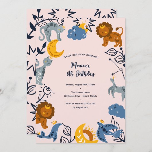 Hemelse boho dieren verjaardag kaart (Voorkant / Achterkant)