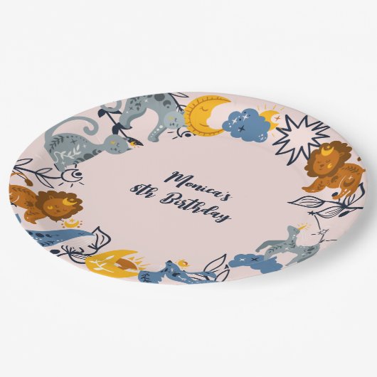 Hemelse boho dieren verjaardag papieren bordje (Gekanteld)