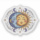 Hemelse Boho Zon en Maan Spirituele Sticker (Voorkant)