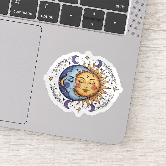 Hemelse Boho Zon en Maan Spirituele Sticker (Detail)