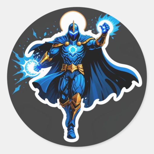 Hemelse Boogridder – Blauwe Energie Opstijging Ronde Sticker (Voorkant)