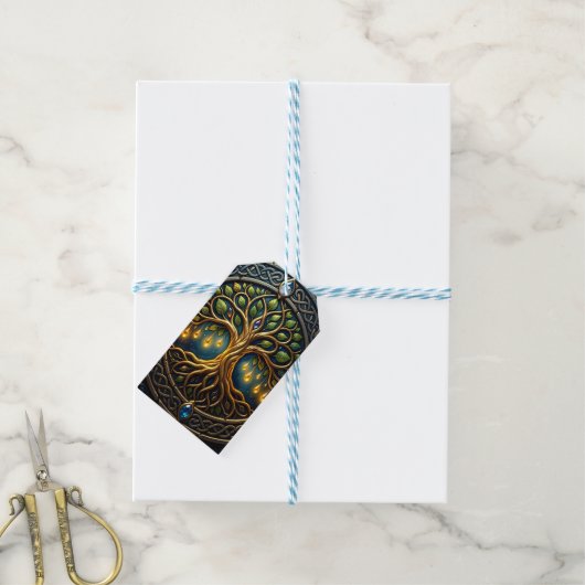 Hemelse Boom van Licht Keltische Gouden Levensboom Cadeaulabel (Met Touw)