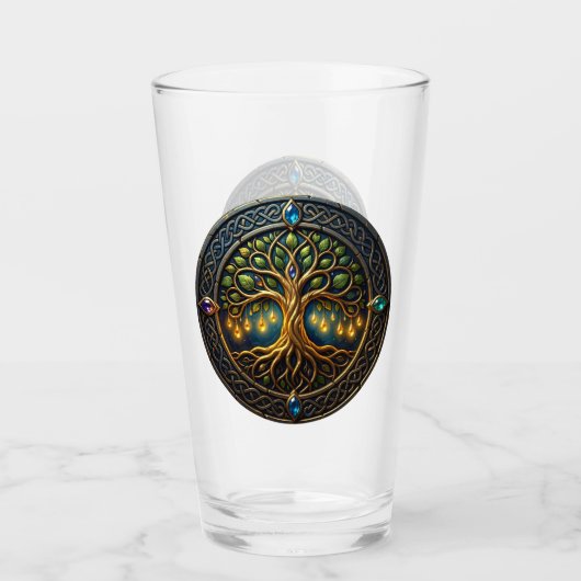 Hemelse Boom van Licht Keltische Gouden Levensboom Glas (Voorkant)