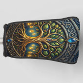 Hemelse Boom van Licht Keltische Gouden Levensboom Golfheadcover (Voorkant)