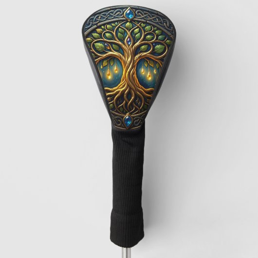 Hemelse Boom van Licht Keltische Gouden Levensboom Golfheadcover (Voorkant)
