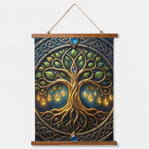 Hemelse Boom van Licht Keltische Gouden Levensboom Hangend Wandkleed