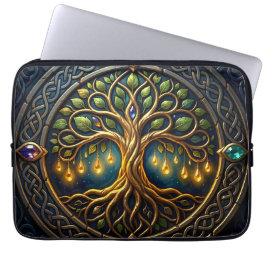 Hemelse Boom van Licht Keltische Gouden Levensboom Laptop Sleeve