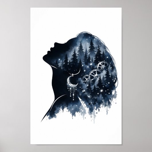 Hemelse Bosvrouw Silhouet Waterverf Kunst Poster (Voorkant)