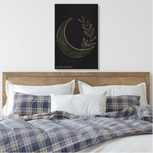 Hemelse Botanische Halve Maan Goud Canvas Wand Kun Afdruk