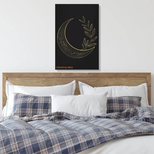 Hemelse Botanische Halve Maan Goud Canvas Wand Kun Afdruk (Insitu (Slaapkamer))