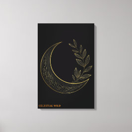 Hemelse Botanische Halve Maan Goud Canvas Wand Kun Afdruk