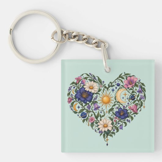 Hemelse Botanische Hart Sleutelhanger (Voorkant)