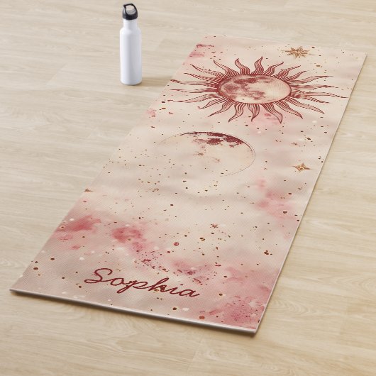 Hemelse Bourgogne Blush en Goud Custom Name Yogamat (In situ)