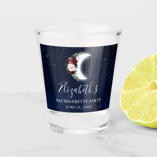 Hemelse Bourgondische Bloemenmaan vrijgezellenfees Shot Glas (Voorkant)