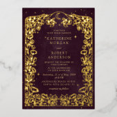 Hemelse Bourgondische gouden maan en sterren bruil Folie Uitnodiging (Voorkant)