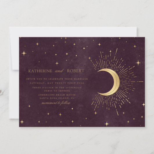 Hemelse Bourgondische gouden maan en sterren bruil Kaart (Voorkant)