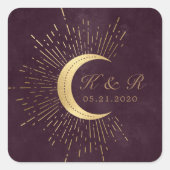 Hemelse Bourgondische gouden maan en sterren bruil Vierkante Sticker (Voorkant)