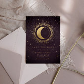 Hemelse Bourgondische Gouden Maan Save The Date Kaart