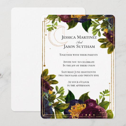 Hemelse Bourgondische juweeltoon bruiloft Kaart (Voorkant / Achterkant)