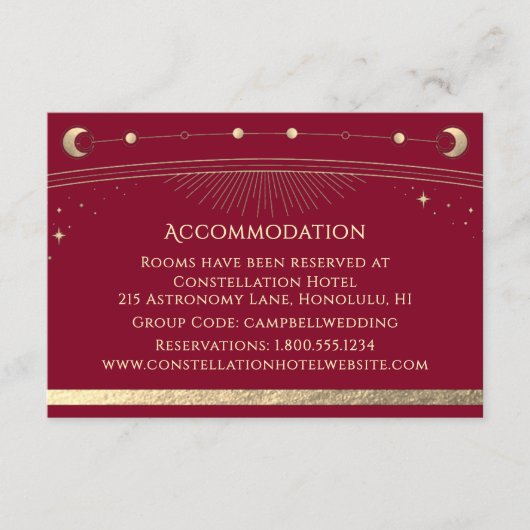 Hemelse Bourgondische Sun Moon Stars Accommodatie Informatiekaartje (Voorkant)