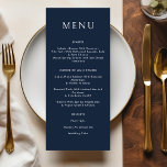 Hemelse bruiloft Maan Donkerblauw Gouden Menu<br><div class="desc">Celestial Wedding Donkerblauwe Golden Menu Kaart met een maanvorm op de rug.</div>