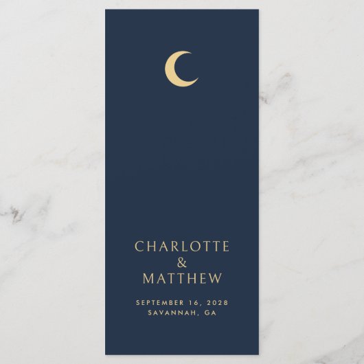 Hemelse bruiloft Maan Donkerblauw Gouden Menu (Achterkant)