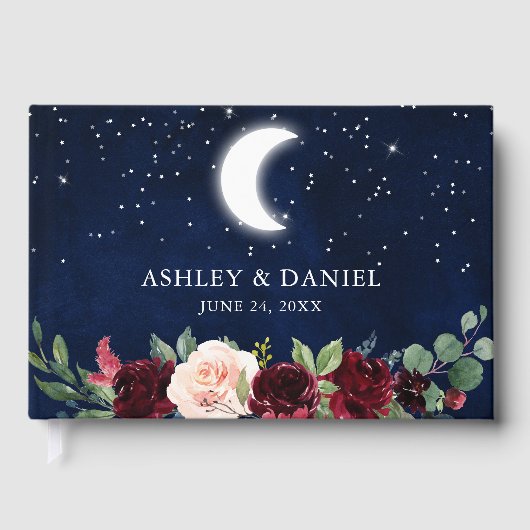 Hemelse bruiloft maan sterren bloemenbruiloft gastenboek (Voorkant)